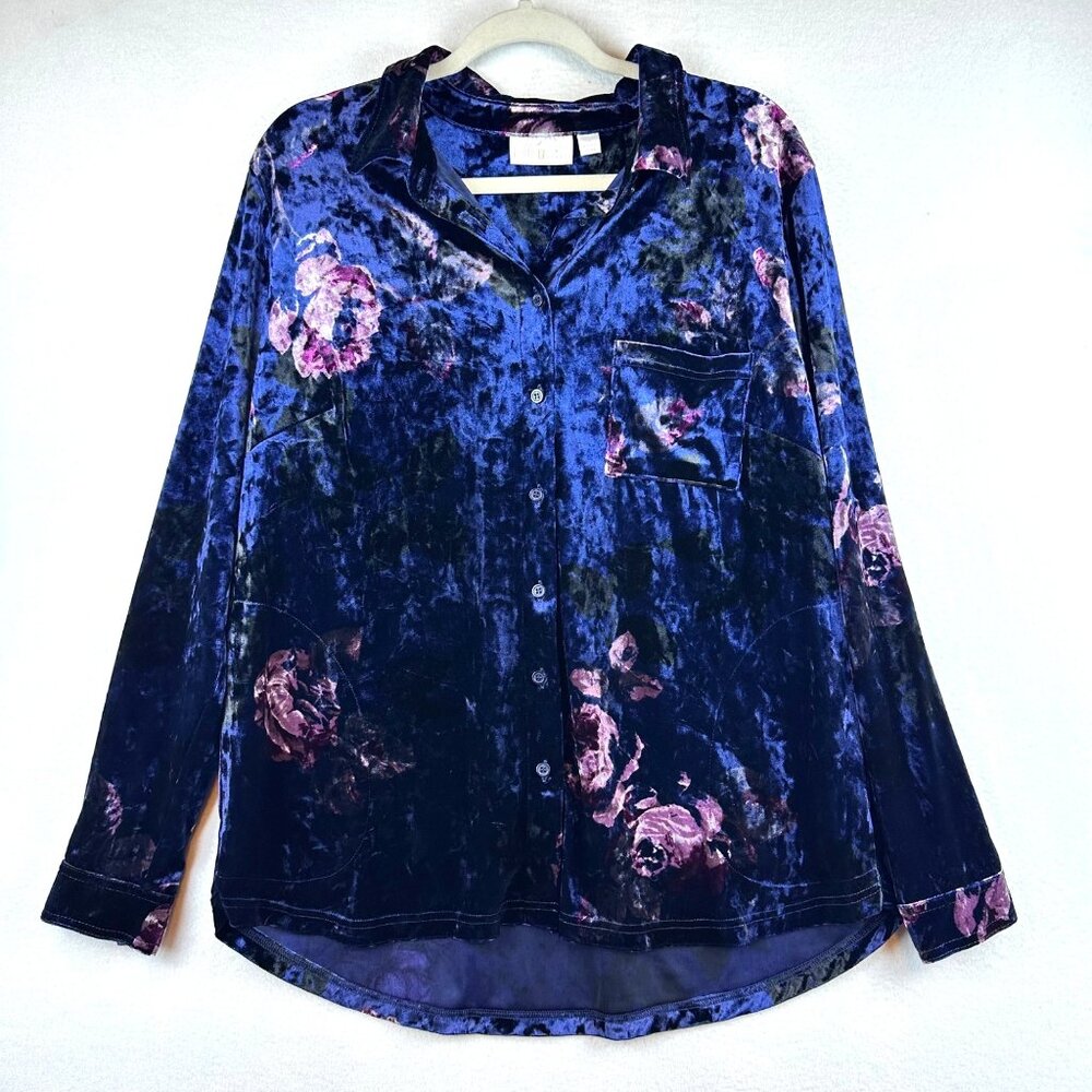 Belle Kim Gravel Velvet Floral Button Shirt Womens M Dark Romantic Fairy Artsy